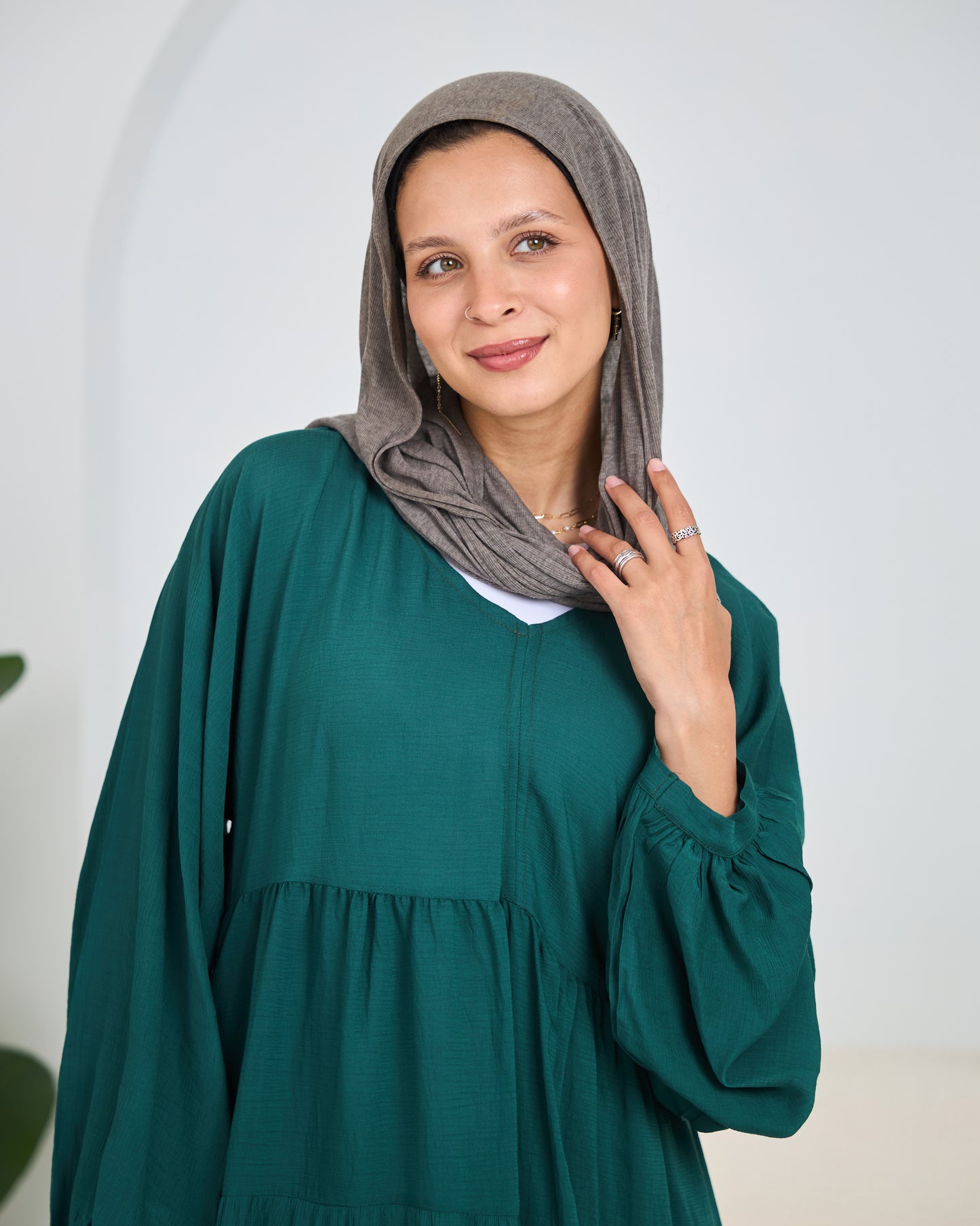 Linen Tiered Dress in Emerald-green