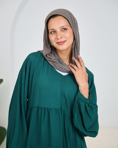 Linen Tiered Dress in Emerald-green