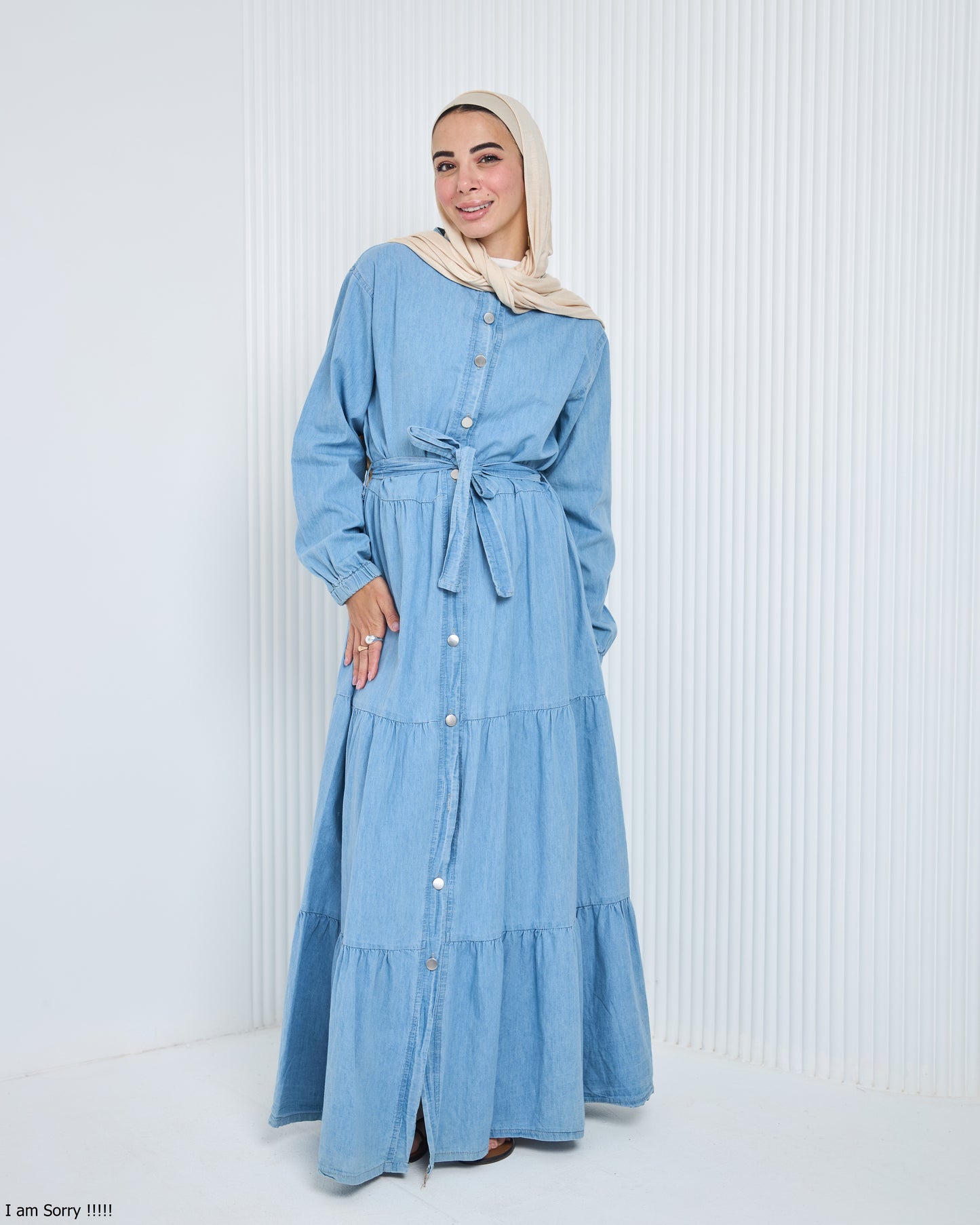 Tiered Denim Shirt Dress