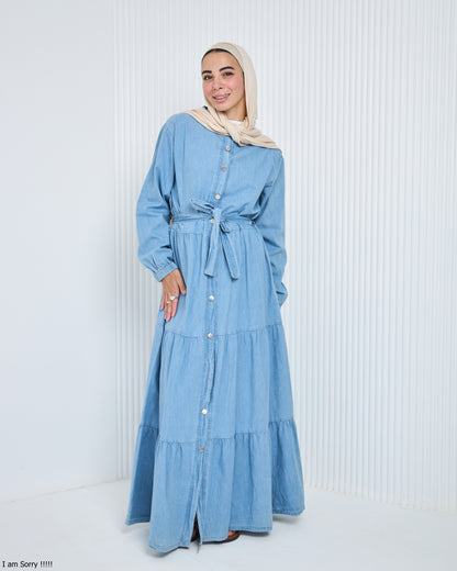Tiered Denim Shirt Dress