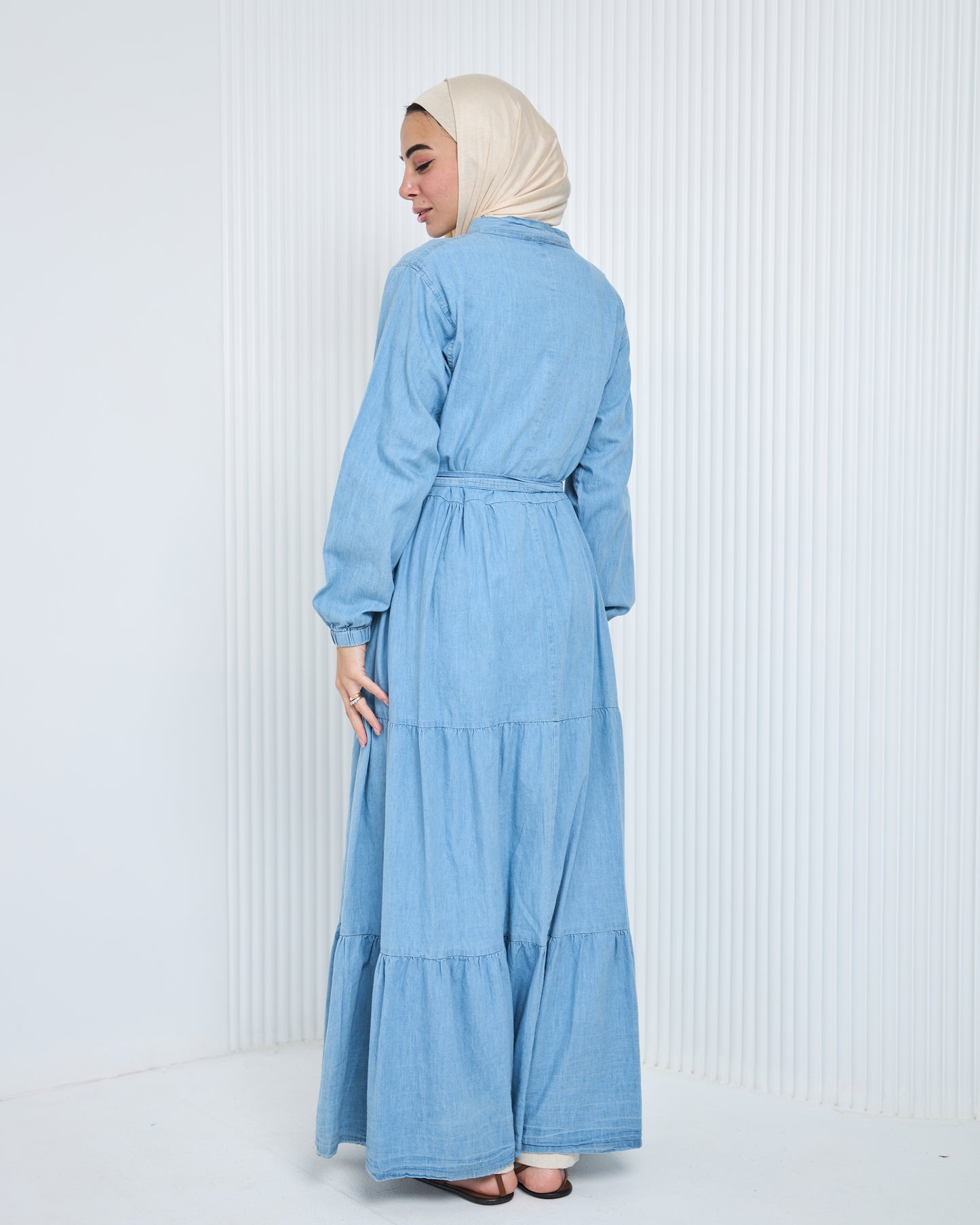 Tiered Denim Shirt Dress