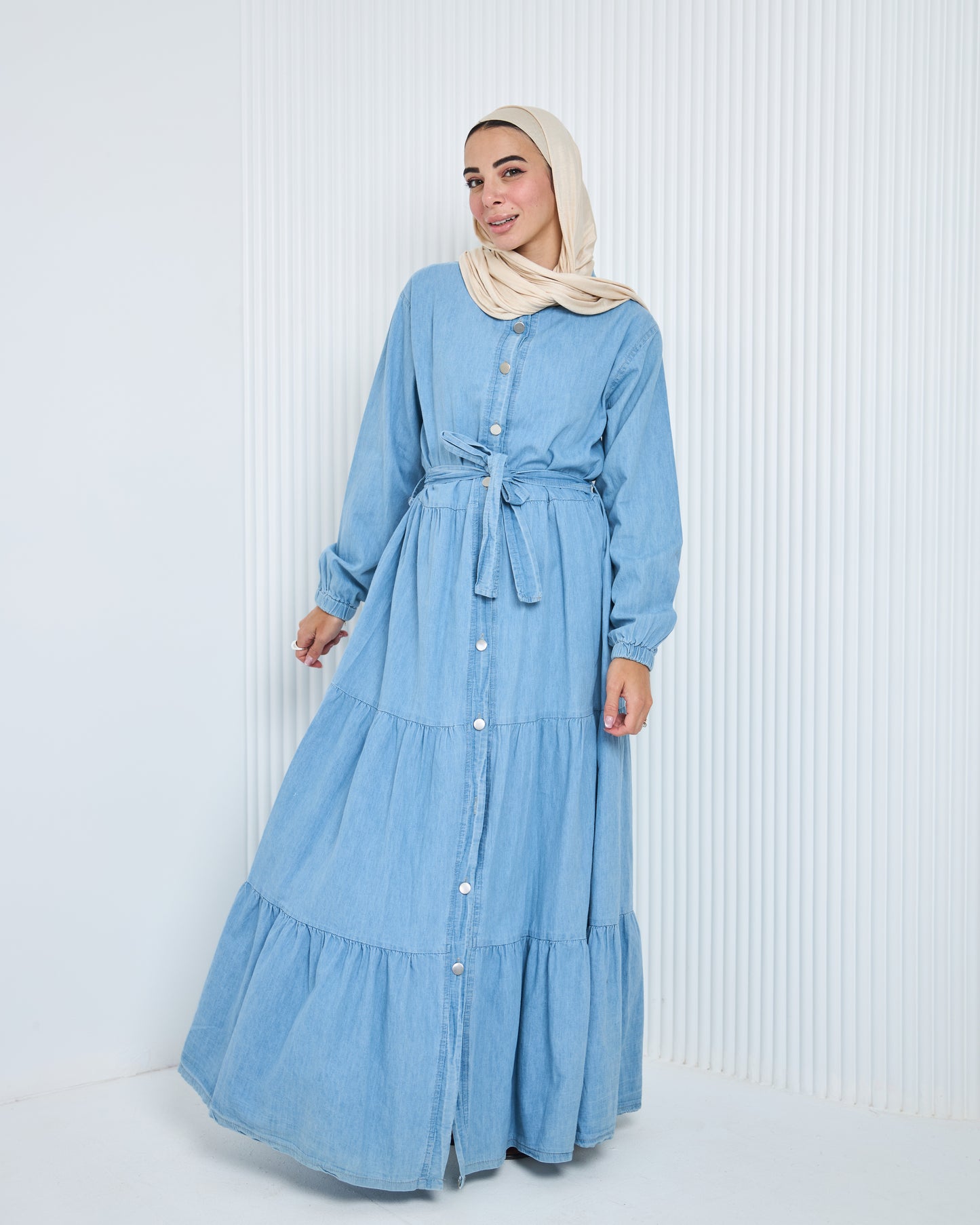 Tiered Denim Shirt Dress