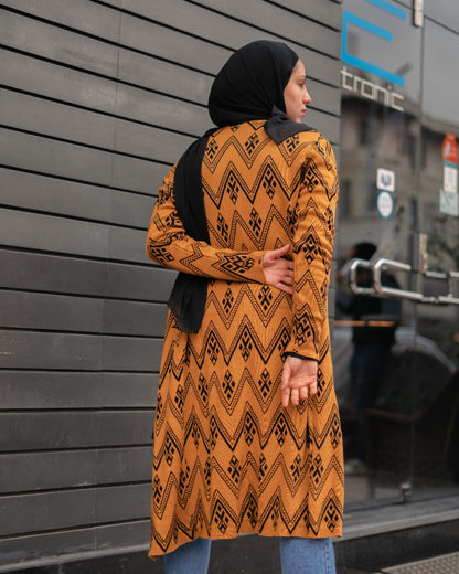 Zigzag Patterned Knitted Cardigan in Mustard