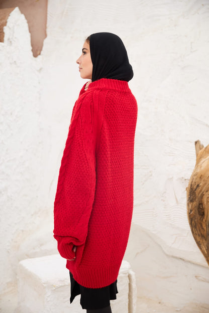 Oversized Cable-knit Sweater in Red