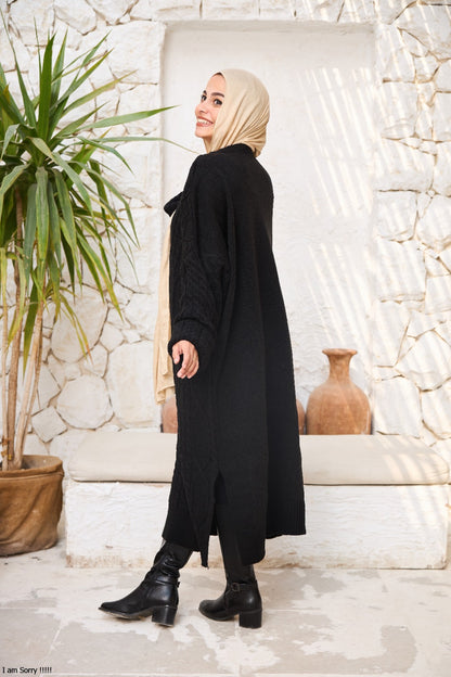 Midi Cable-Knit Dress in Black