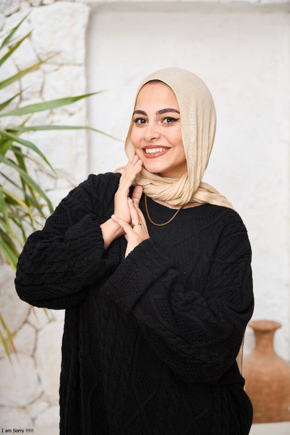 Midi Cable-Knit Dress in Black