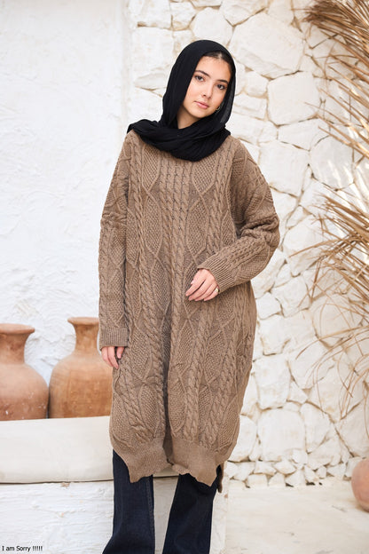 Midi Cable-Knit Dress in Café (Pre-order)