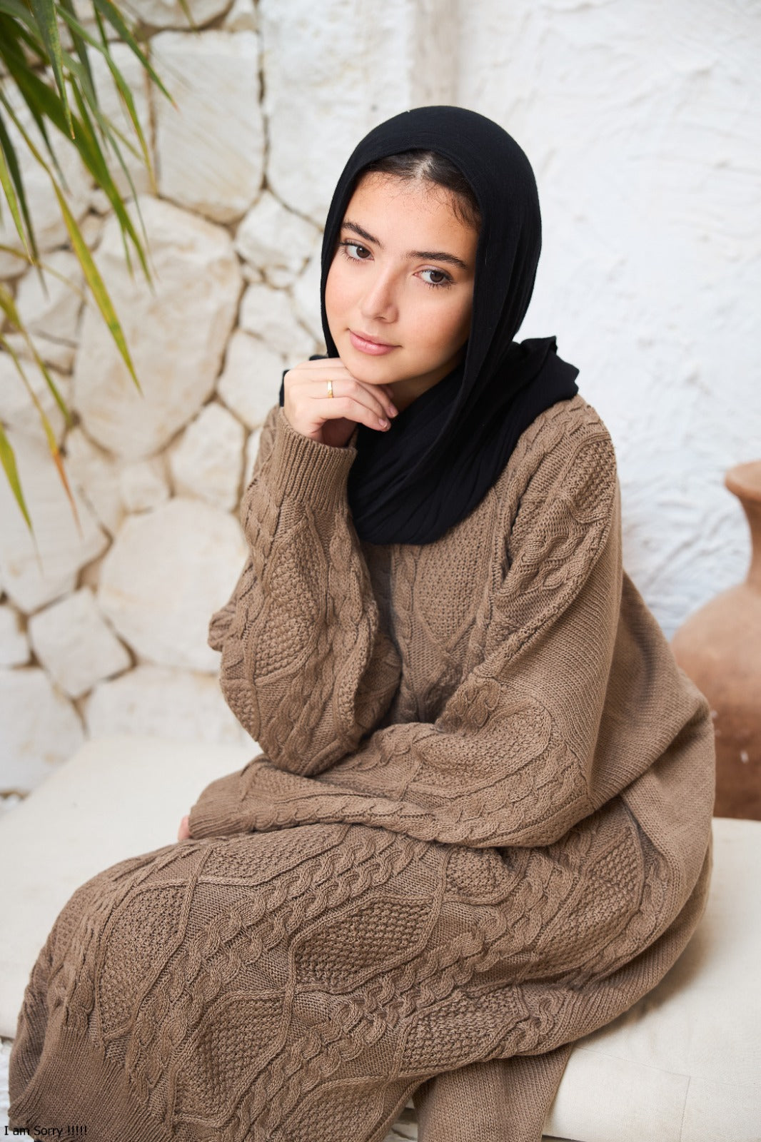 Midi Cable-Knit Dress in Café (Pre-order)