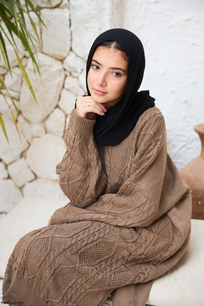 Midi Cable-Knit Dress in Café (Pre-order)