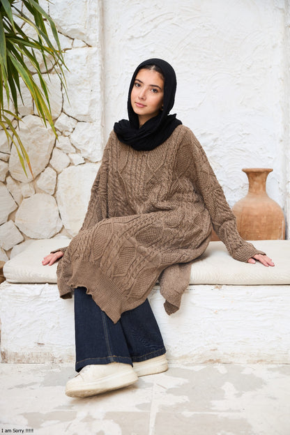 Midi Cable-Knit Dress in Café (Pre-order)