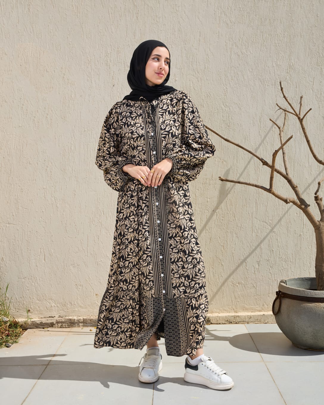 Leaves-Pattern Shirt Dress