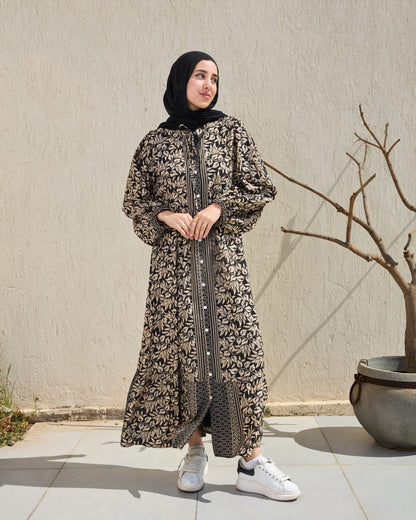 Leaves-Pattern Shirt Dress