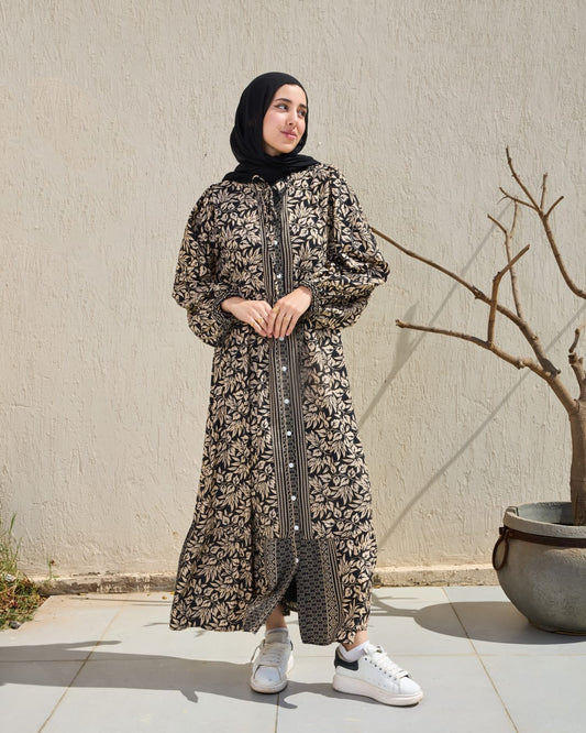 Leaves-Pattern Shirt Dress