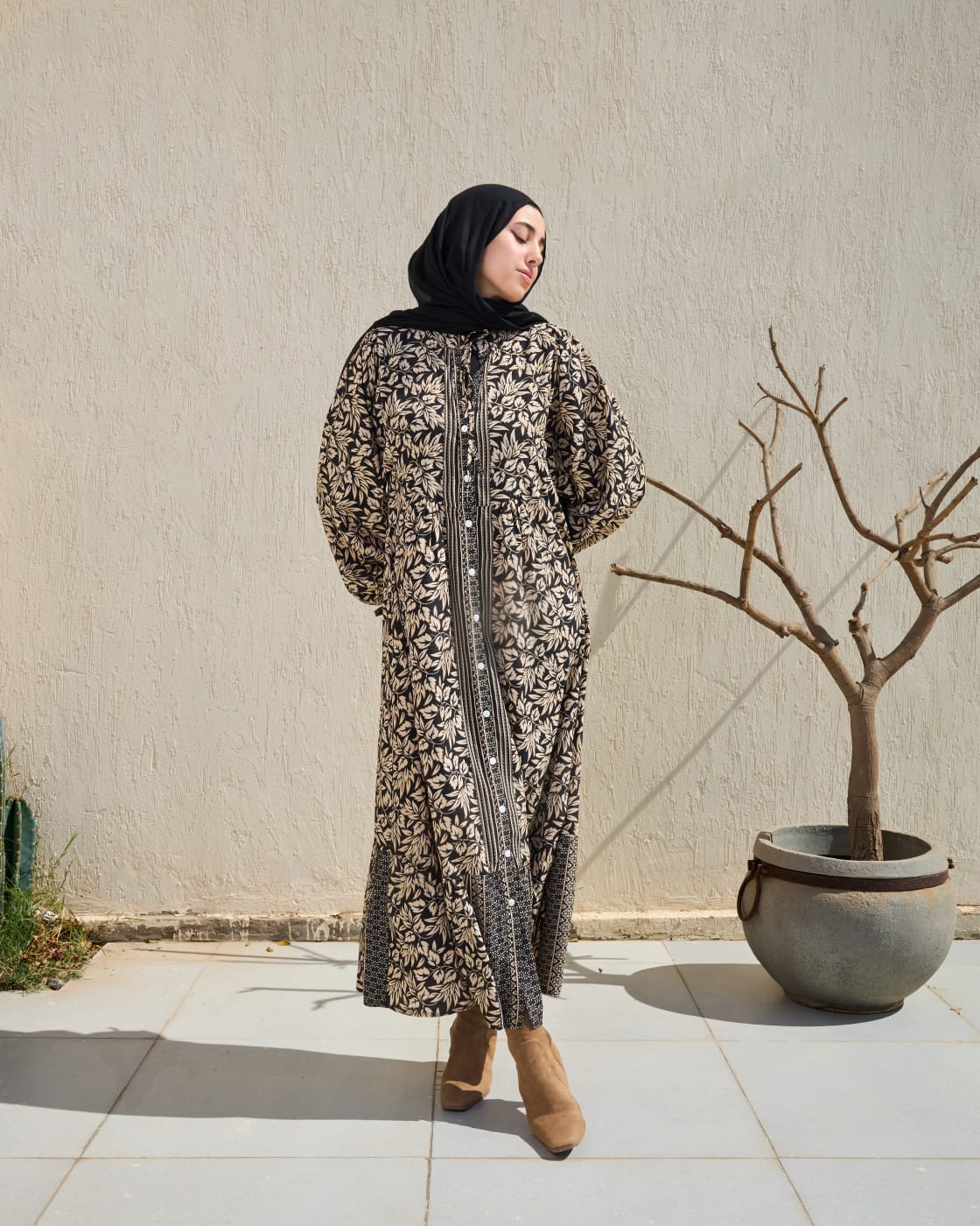 Leaves-Pattern Shirt Dress