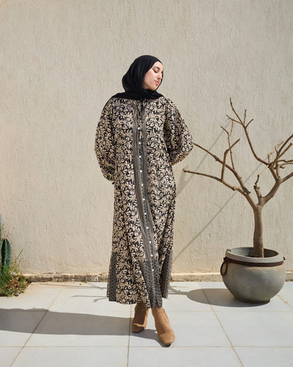 Leaves-Pattern Shirt Dress