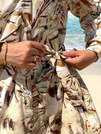 The Coastal Bloom Maxi Dress in Camel & Olive