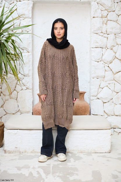 Midi Cable-Knit Dress in Café (Pre-order)