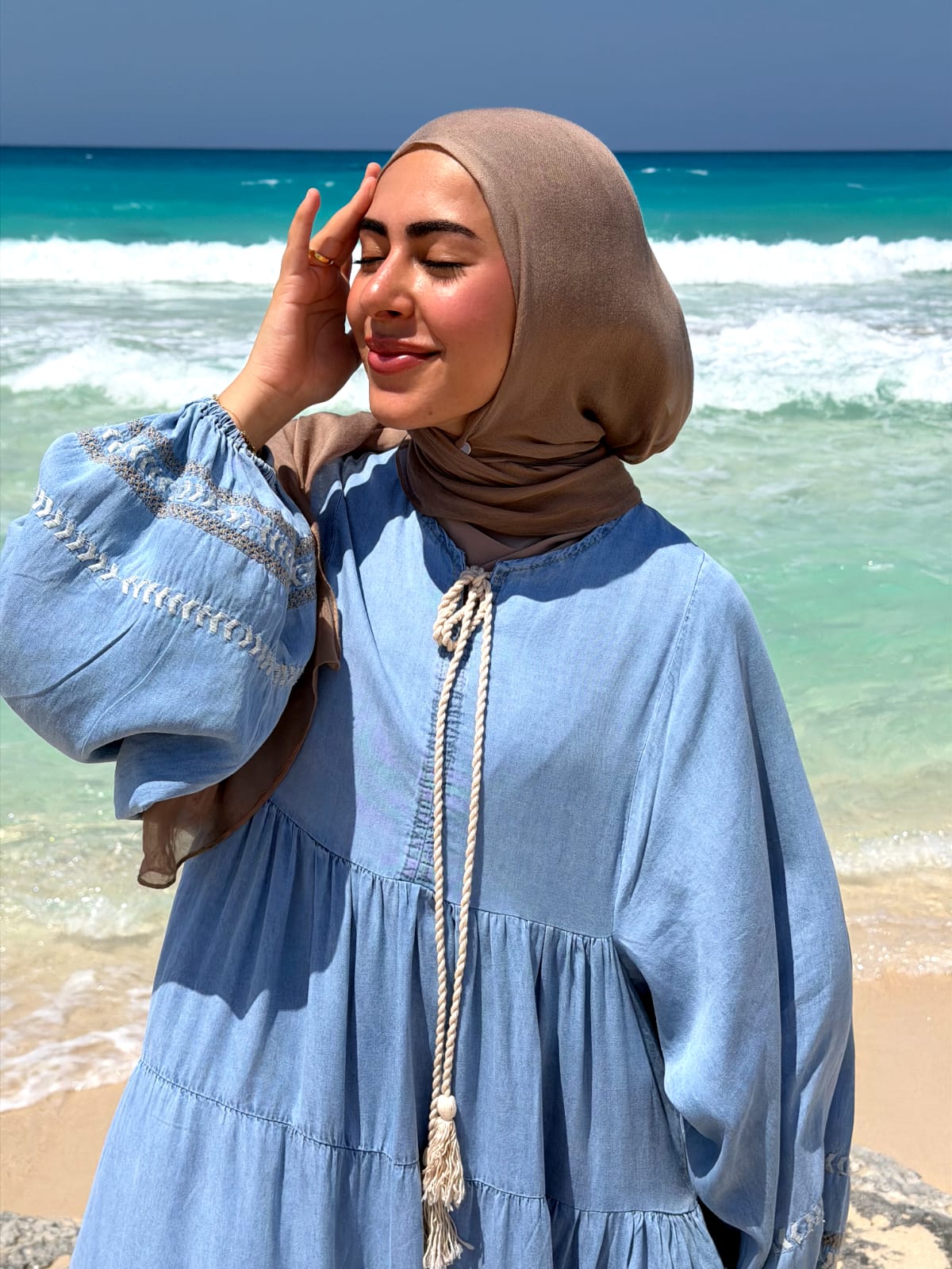 Cloud Denim Embroidered Maxi Dress