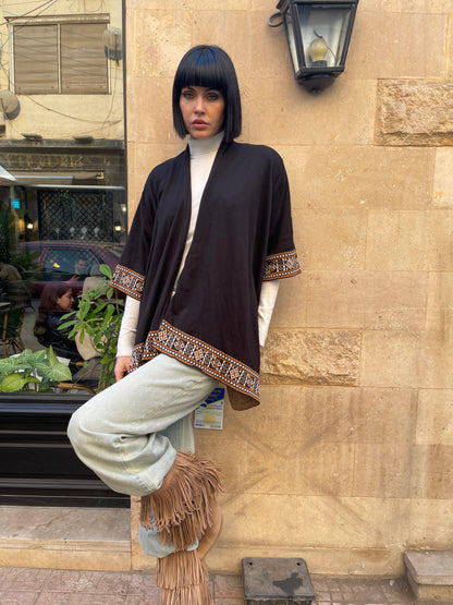 Turkish Boho Asymmetric Knit Cardigan in Black