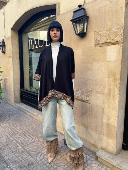 Turkish Boho Asymmetric Knit Cardigan in Black