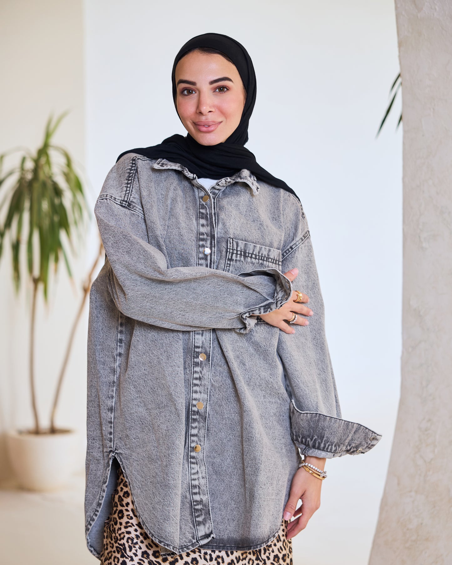 Oversized Washed Grey Denim Shirt