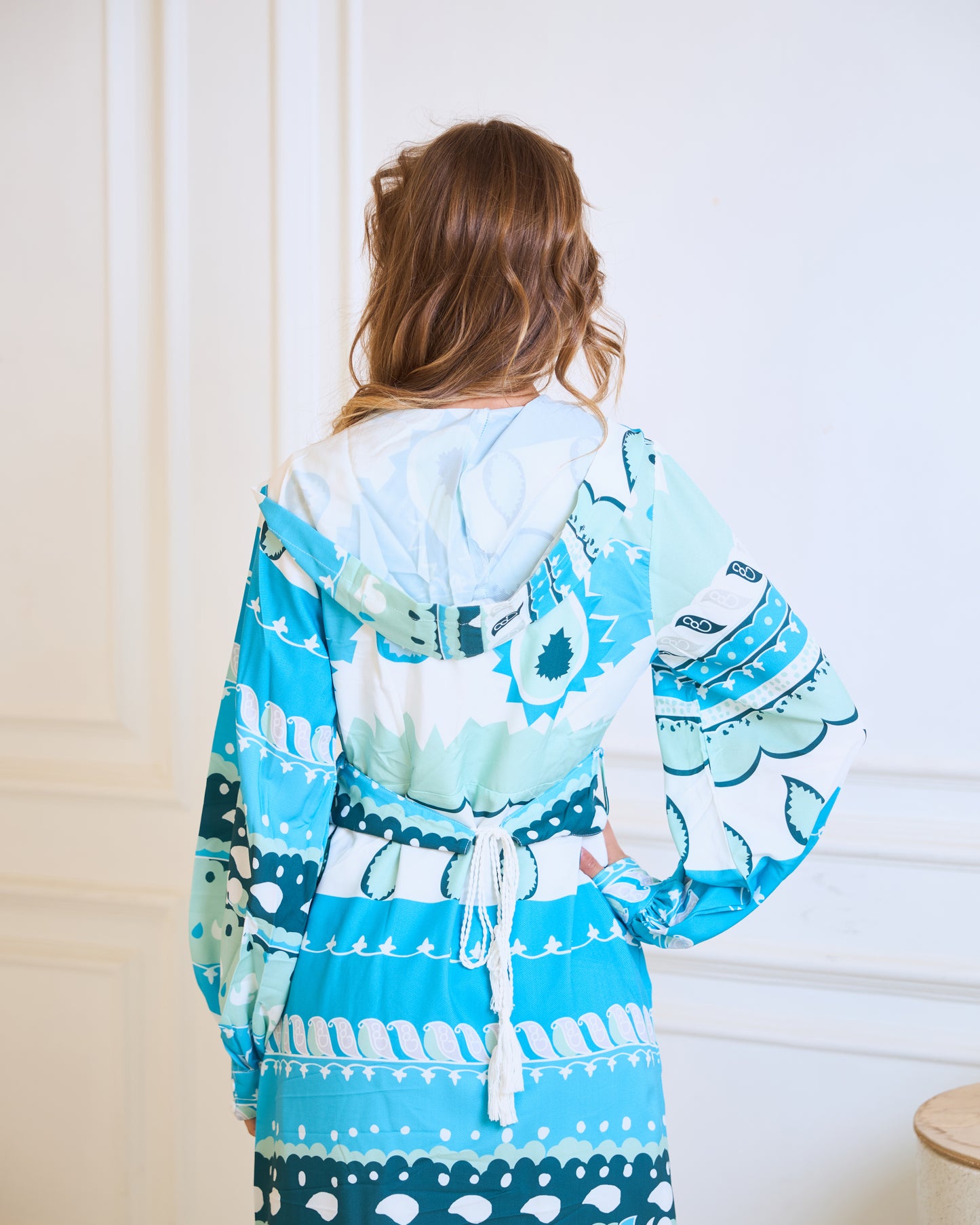 Coastal Geometric Wrap Dress – Turquoise & Mint