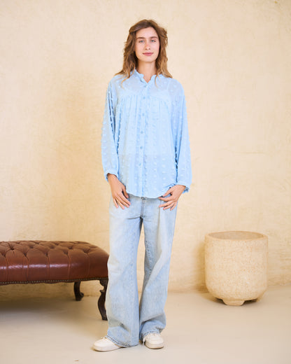 Baby Blue Pom-Pom Chiffon Blouse