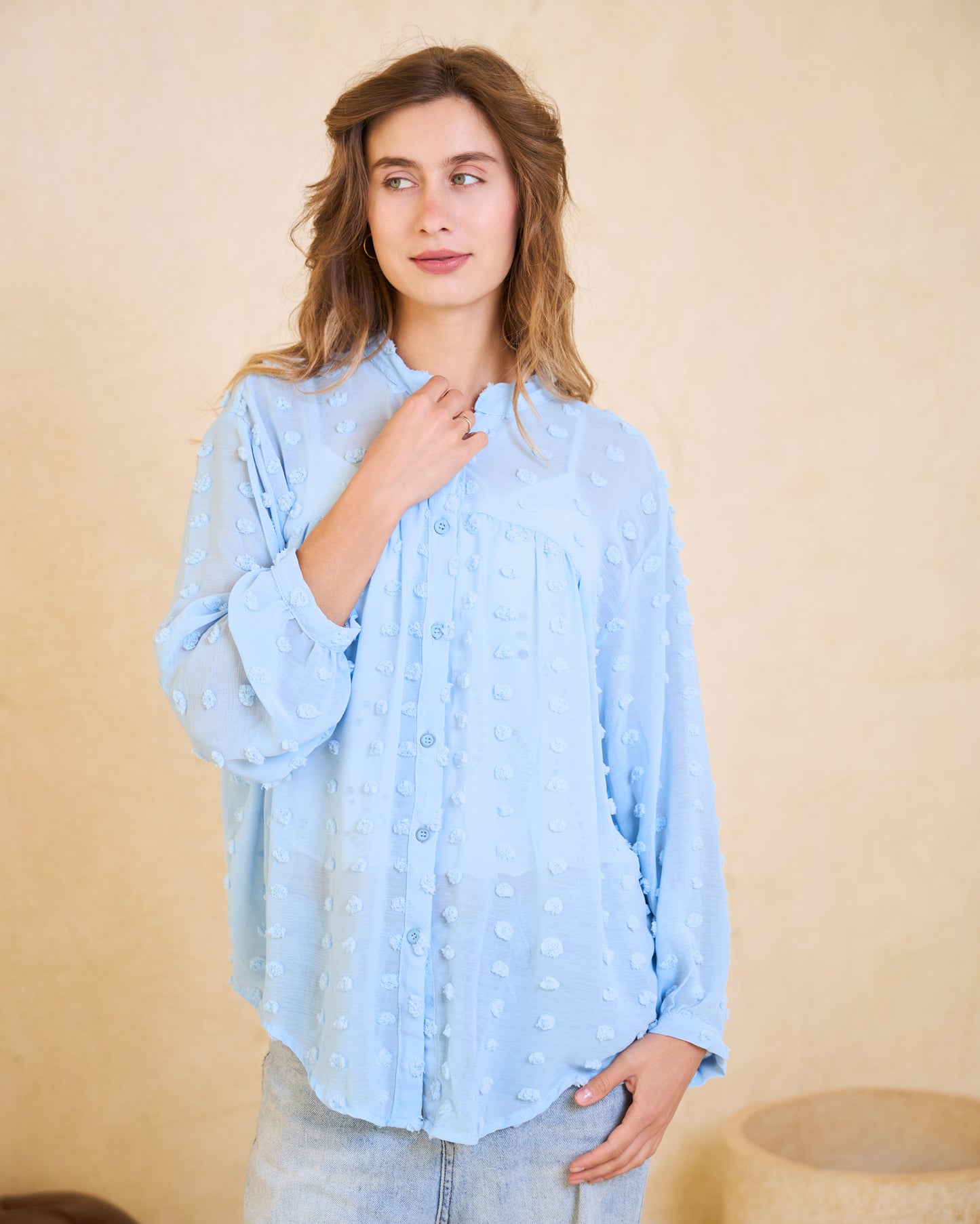 Baby Blue Pom-Pom Chiffon Blouse