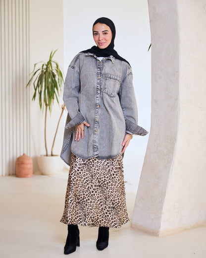 Oversized Washed Grey Denim Shirt