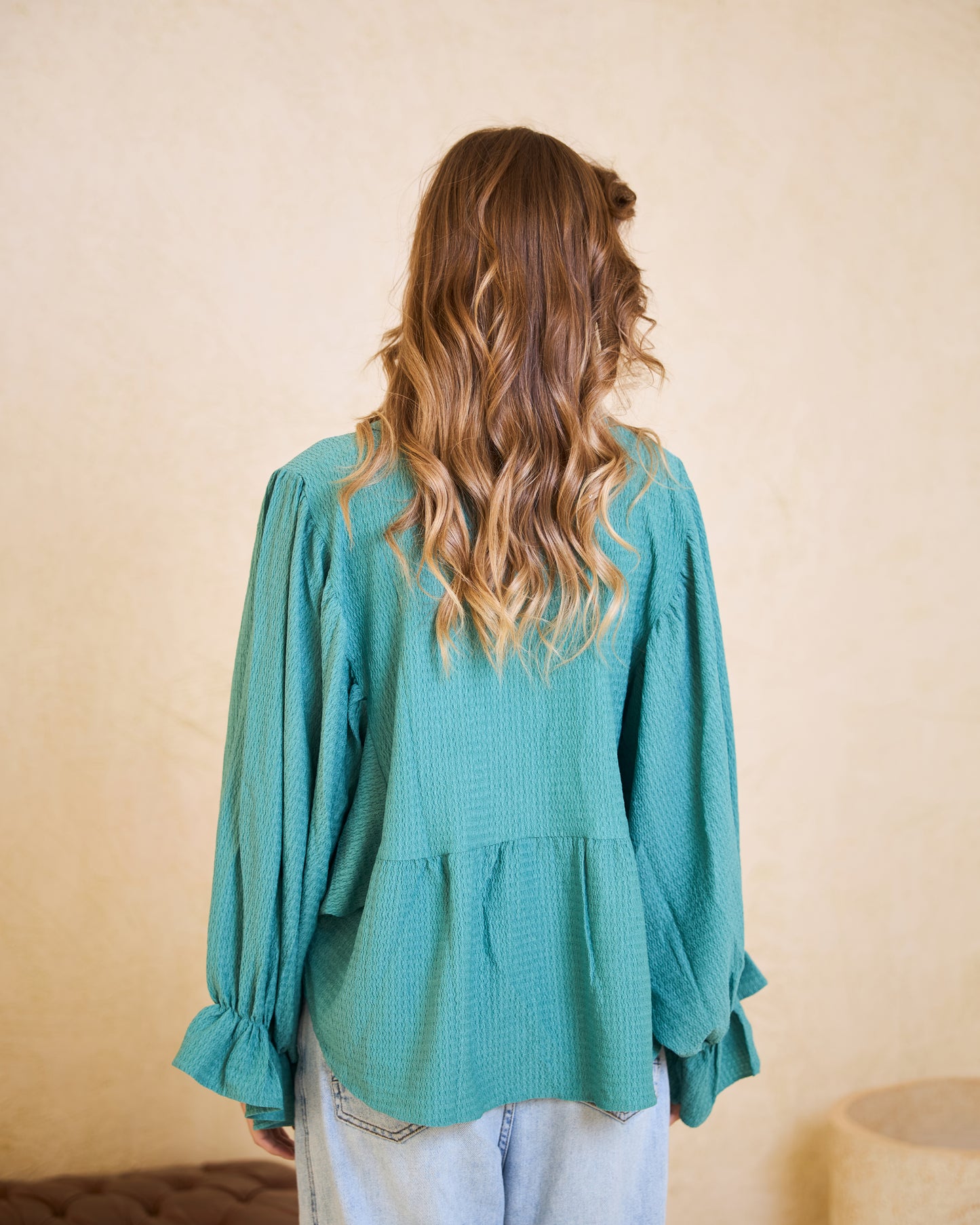 Teal Mist Batwing Statement Blouse