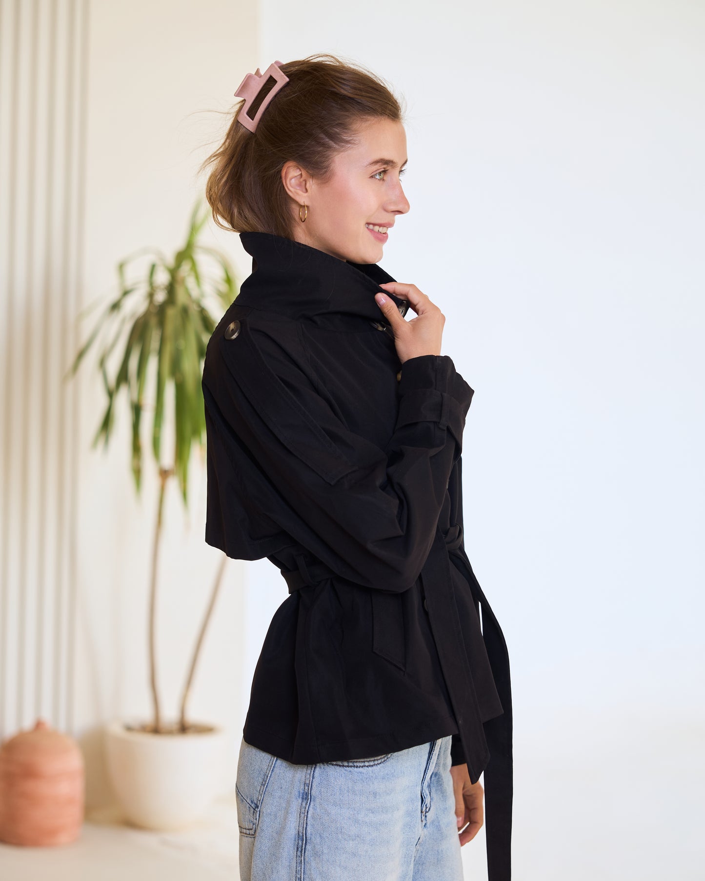 Noir Utility Belted Jacket – Midnight Onyx