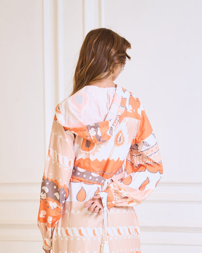 Sunset Geometric Wrap Dress – Peach & Apricot