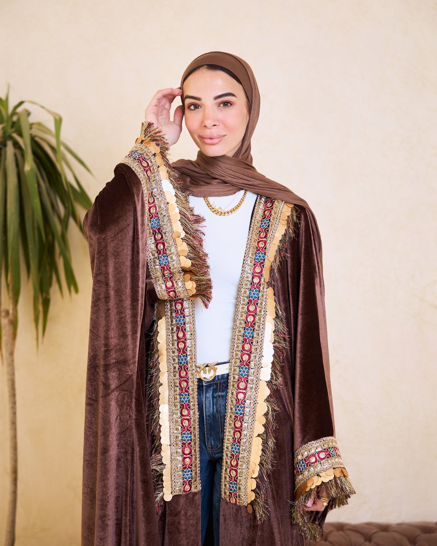Mocha Luxe Embellished Kaftan – Ramadan Edition