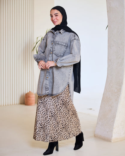 Oversized Washed Grey Denim Shirt