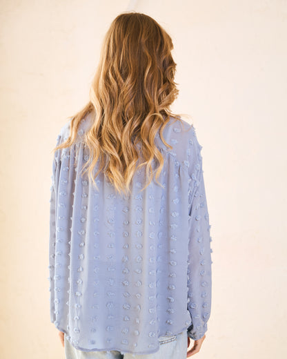 Dusty Blue Pom-Pom Chiffon Blouse