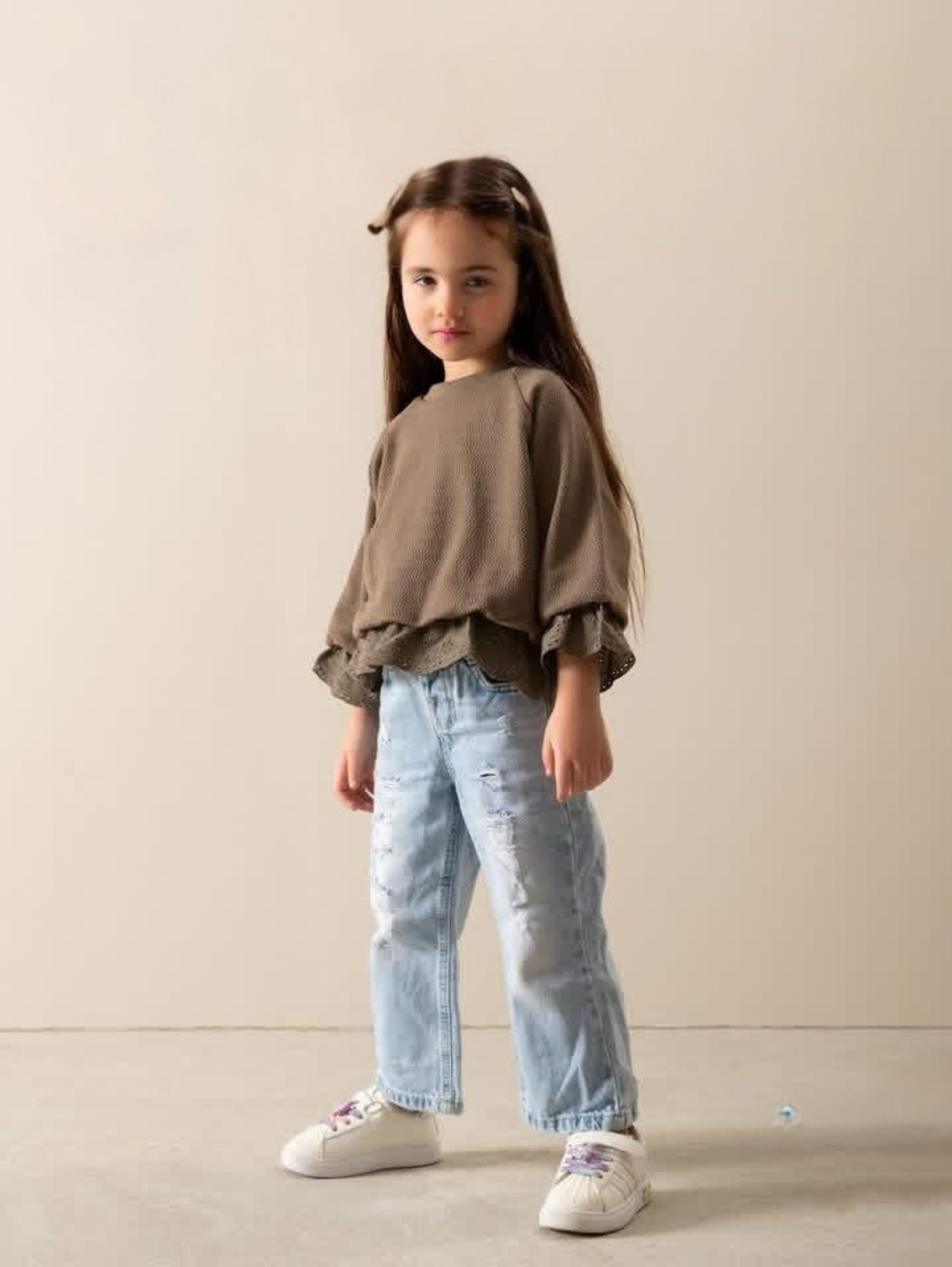 Ruffled Lace Blouse in Olive