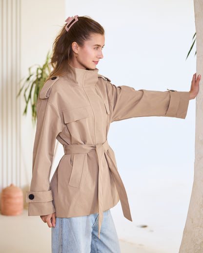 Belted Heritage Trench Jacket – Sandstone Beige.