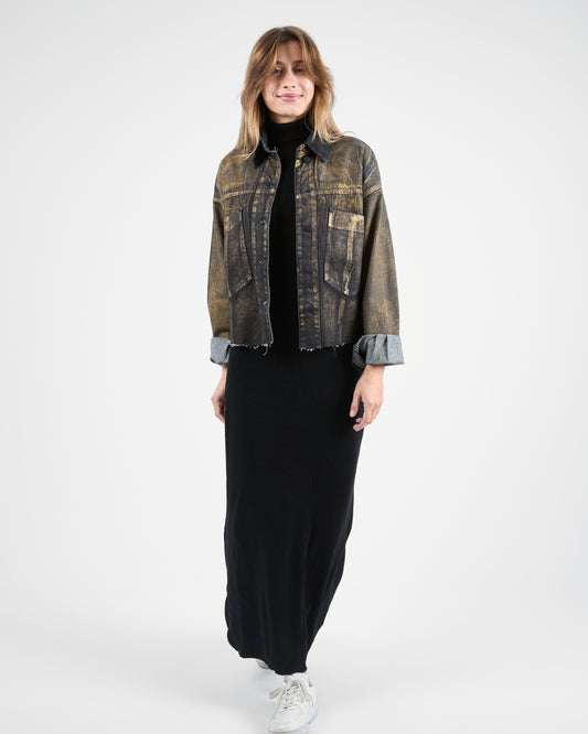Bronze Metallic-Finish Denim Jacket