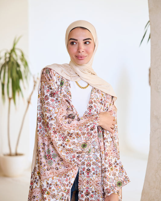 Pastel Arabesque Print Longline Kimono