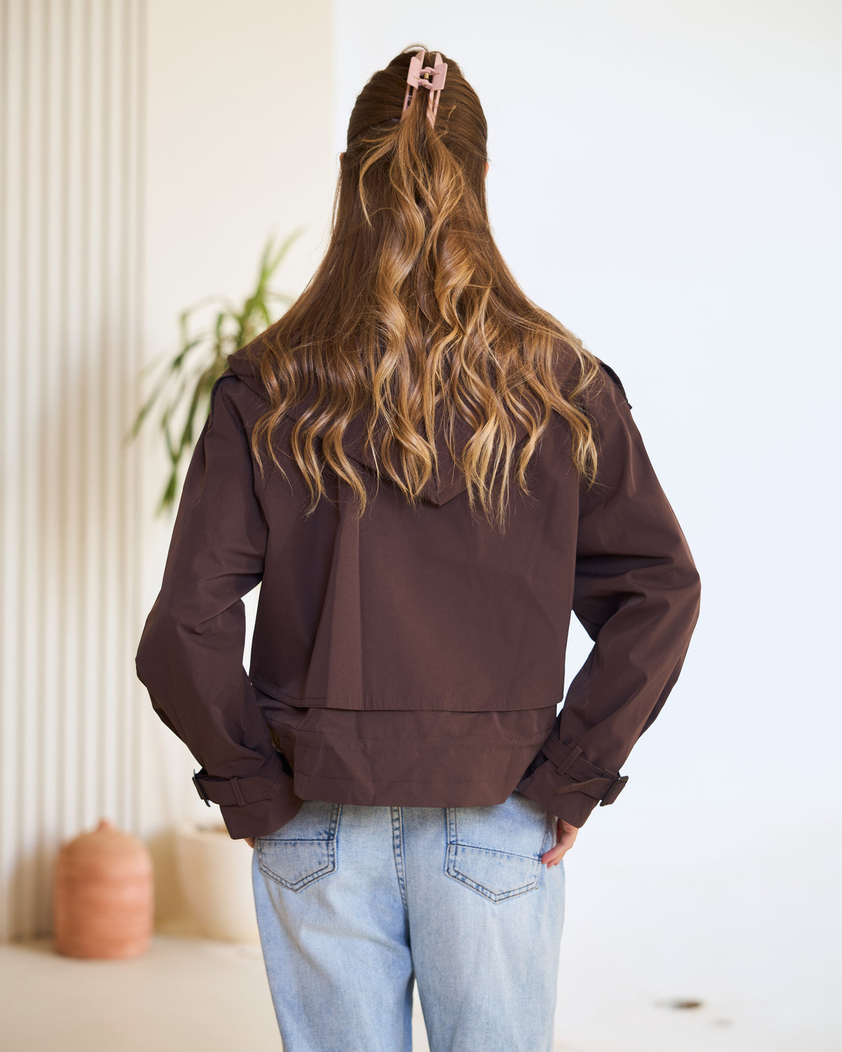 Hooded Cropped Trench Jacket – Dark Khaki.