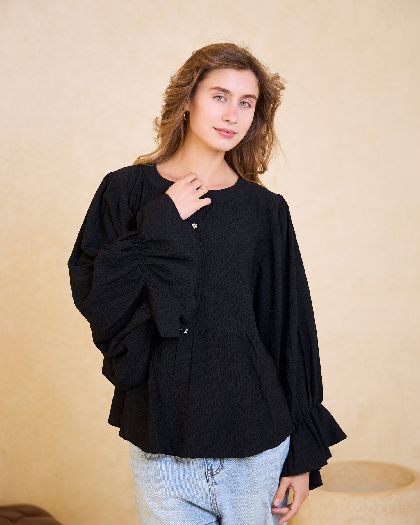 Black Batwing Statement Blouse