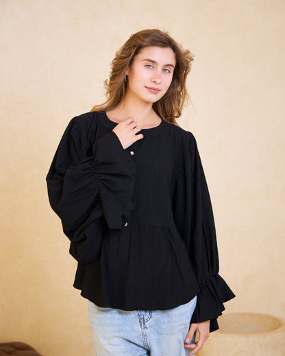 Black Batwing Statement Blouse
