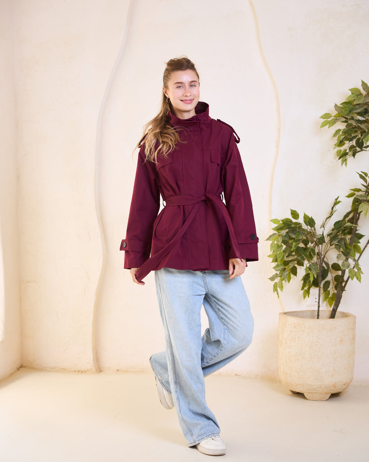 Burgundy Belted jacket