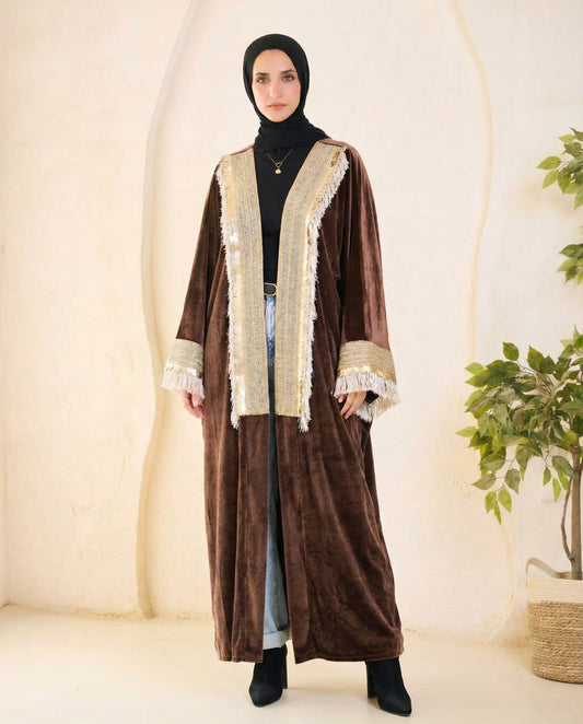 Chocolate Brown Velvet Embellished Kaftan – Ramadan Edition