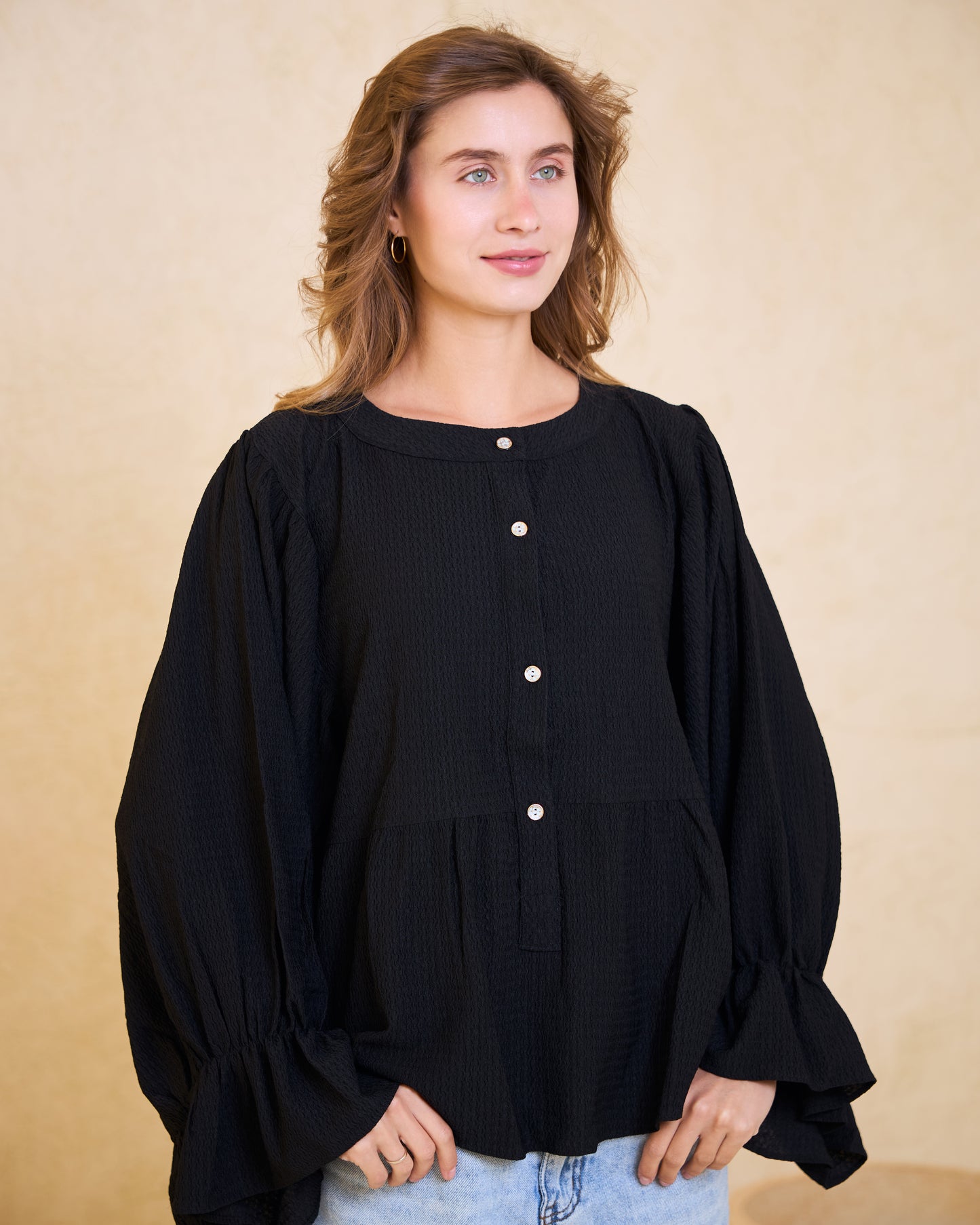 Black Batwing Statement Blouse