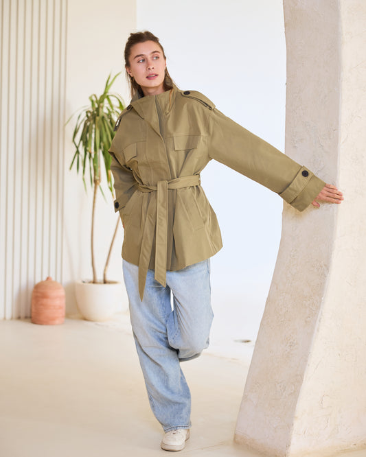 Belted Utility Safari Jacket – Olive Moss