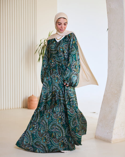 Bohemian Paisley Print Maxi Dress In Emerald Green (Limited Edition)