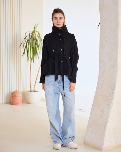 Noir Utility Belted Jacket – Midnight Onyx