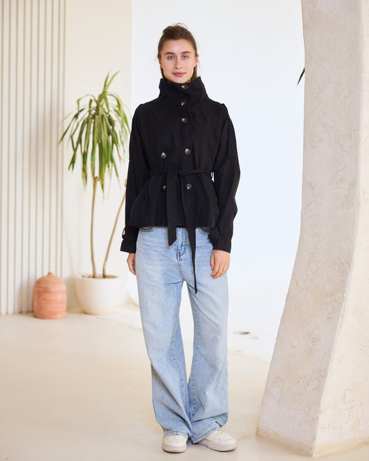 Noir Utility Belted Jacket – Midnight Onyx