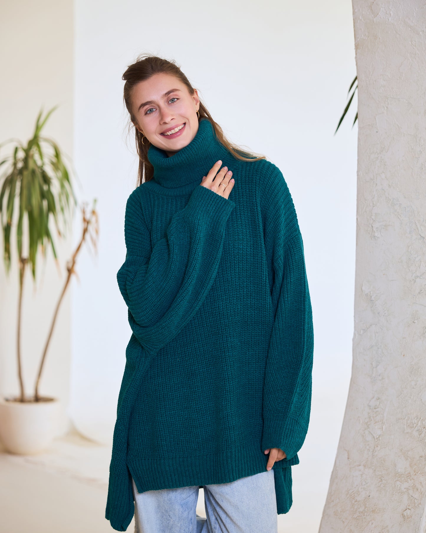 Cozy Emerald Green Oversized Turtleneck Sweater